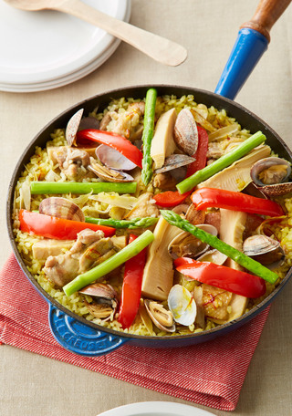 あさりと鶏もも肉のフライパンパエリア